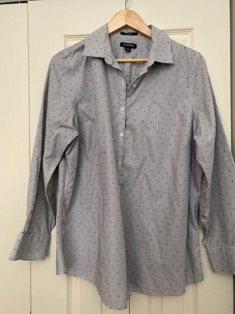 Lands' End Women’s Light Blue Pinstripe Button-Front Blouse